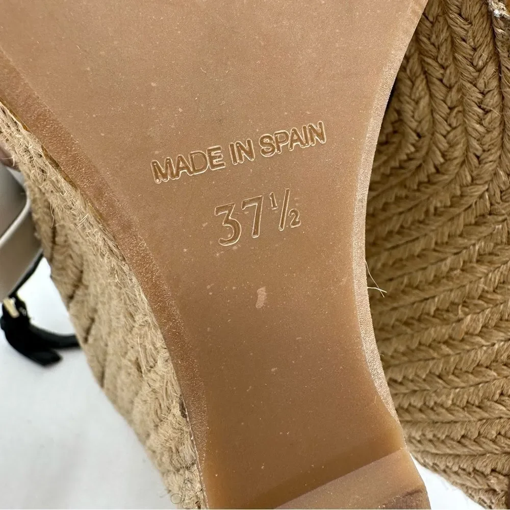 JEAN-MICHEL CAZABAT Black Suede Peep-Toe Espadrille Wedges Sz 37.5 ‎ US 7